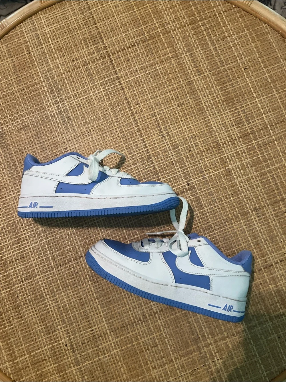 Nike Air Force 1- Kids White and Periwinkle Blue Low-Top Sneakers